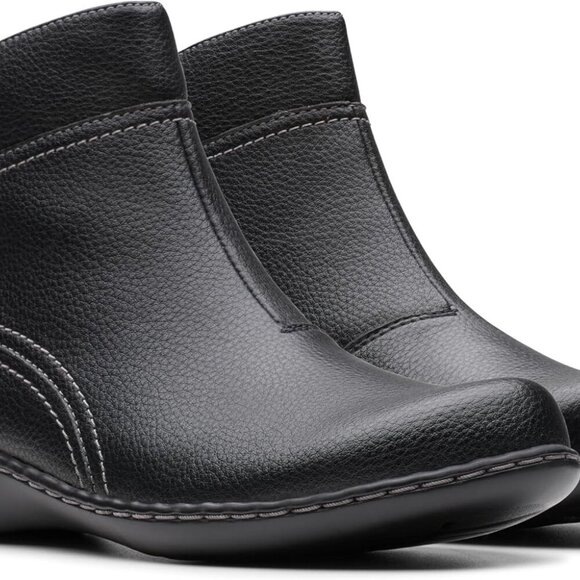 Women's Ankle Boot Leather Tumbled Black Casual Comfort Non-Skid Shoes - Picture 5 of 9